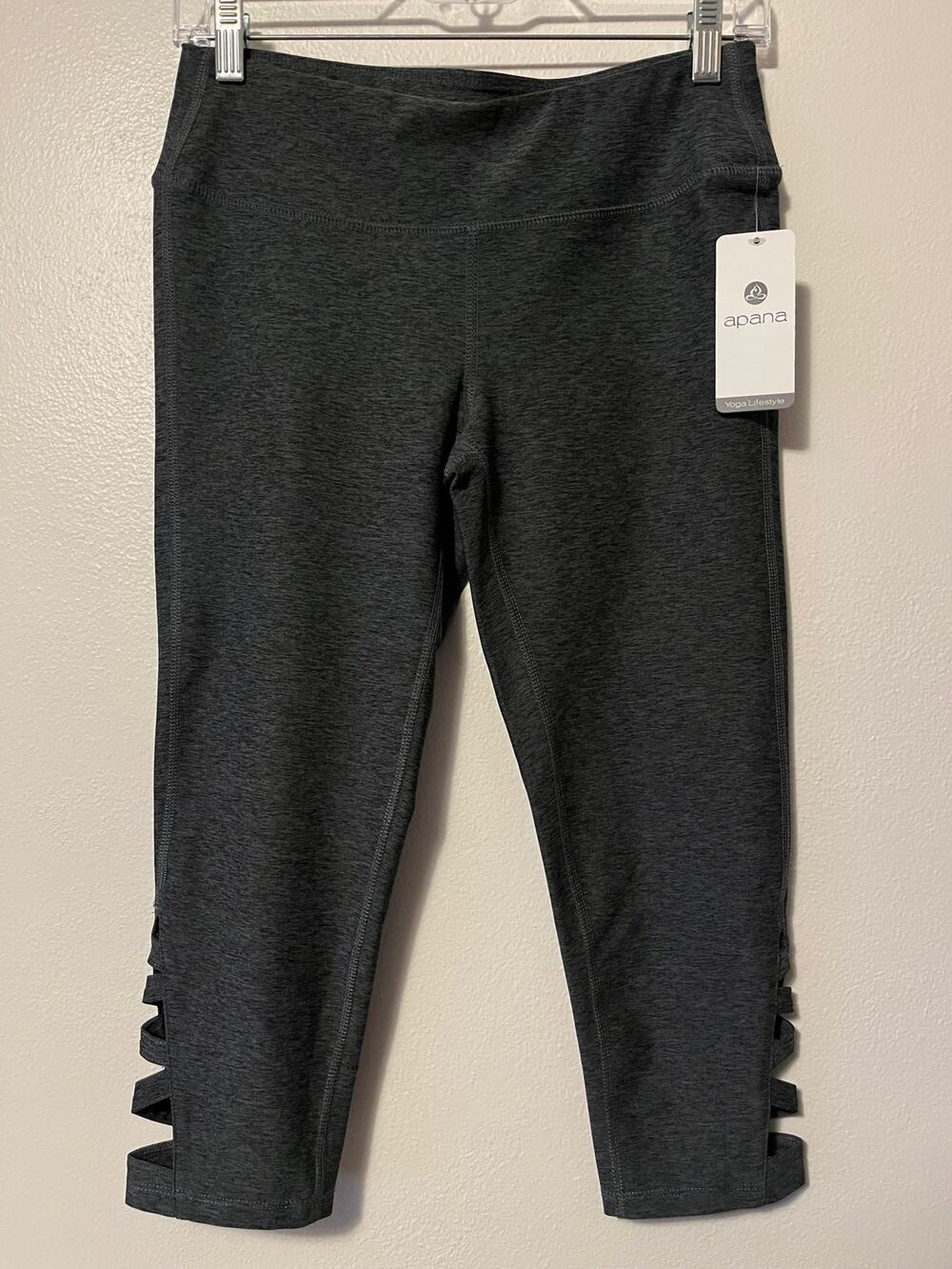 Apana Capri Legging Pants Small Heathered Gray Athletic Yoga Fitness Stretch New